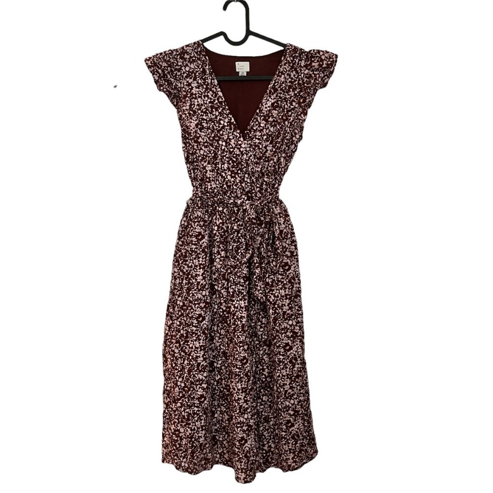 A New Day - Purple Floral Midi Wrap Dress - XS